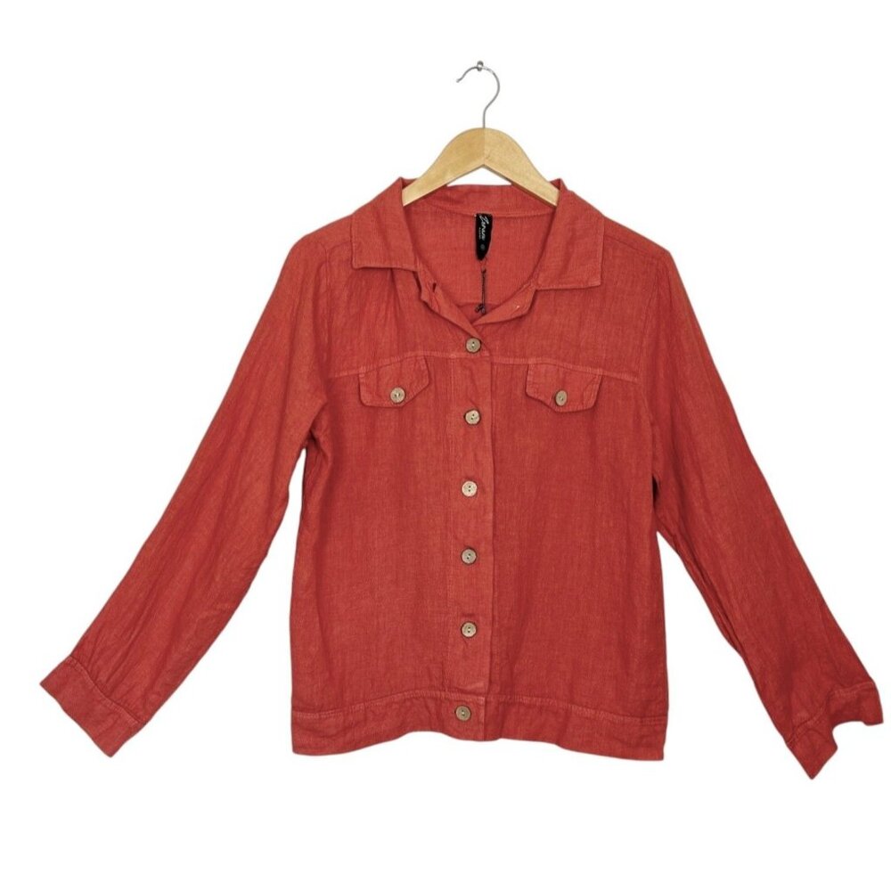 Zenana Women's Linen Long Sleeve Button Shirt Jacket in Coral - Sz M - NWT